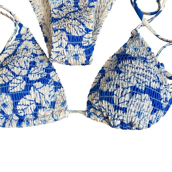 NEW Womens Small Floral Print Halter Tie Back Bikini Wireless Triangle Bra SWIM - Picture 3 of 6